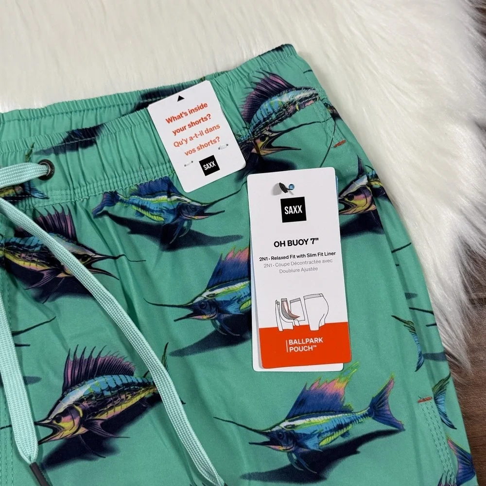 Saxx‎ Men's Size Medium Fish Print Oh Buoy 2N1 Volley 7